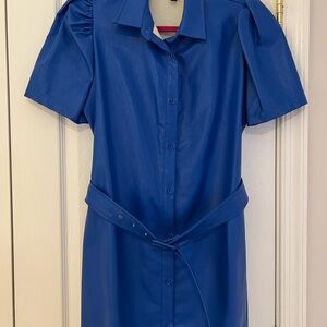 Aqua Blue Pleather Shirt Dress